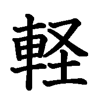 漢字「軽」の筆順(書き順)解説アニメーション