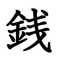 漢字「銭」の筆順(書き順)解説アニメーション
