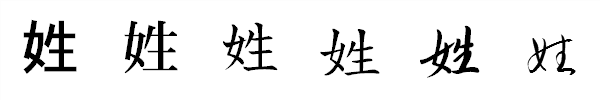 漢字「姓」の書体による違い 漢字「姓」の書体による違い