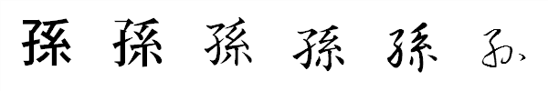 漢字「孫」の書体による違い 漢字「孫」の書体による違い