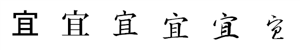 漢字「宜」の書体による違い 漢字「宜」の書体による違い