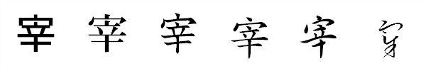 漢字「宰」の書体による違い 漢字「宰」の書体による違い