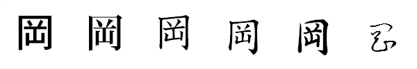 漢字「岡」の書体による違い 漢字「岡」の書体による違い