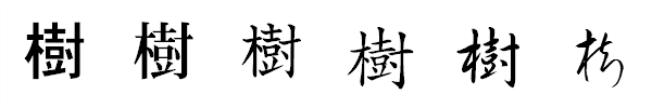 漢字「樹」の書体による違い 漢字「樹」の書体による違い