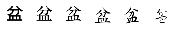 漢字「盆」の書体による違い 漢字「盆」の書体による違い