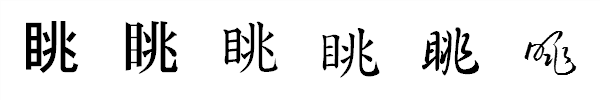 漢字「眺」の書体による違い 漢字「眺」の書体による違い