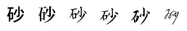 漢字「砂」の書体による違い 漢字「砂」の書体による違い