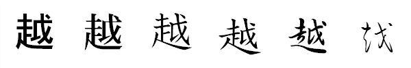漢字「越」の書体による違い 漢字「越」の書体による違い