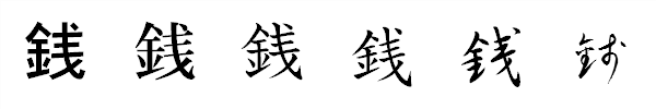 漢字「銭」の書体による違い 漢字「銭」の書体による違い