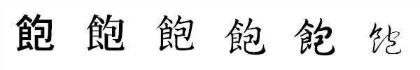 漢字「飽」の書体による違い 漢字「飽」の書体による違い